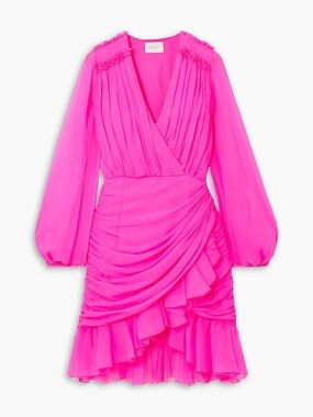 NWT Giambattista Valli ‘Wrap-Effect Ruffled Silk-Georgette Mini Dress’ in Pink 2